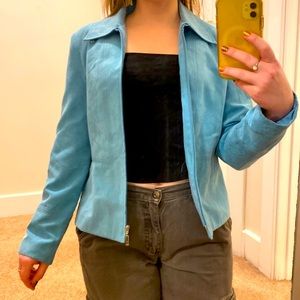 Conrad C baby blue suede jacket with working zipper